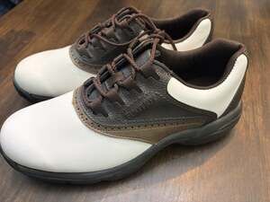 FootJoy GreenJoys Flexzone Golf Shoes Brown White 45402 Lace Up Cleats Mens 8.5